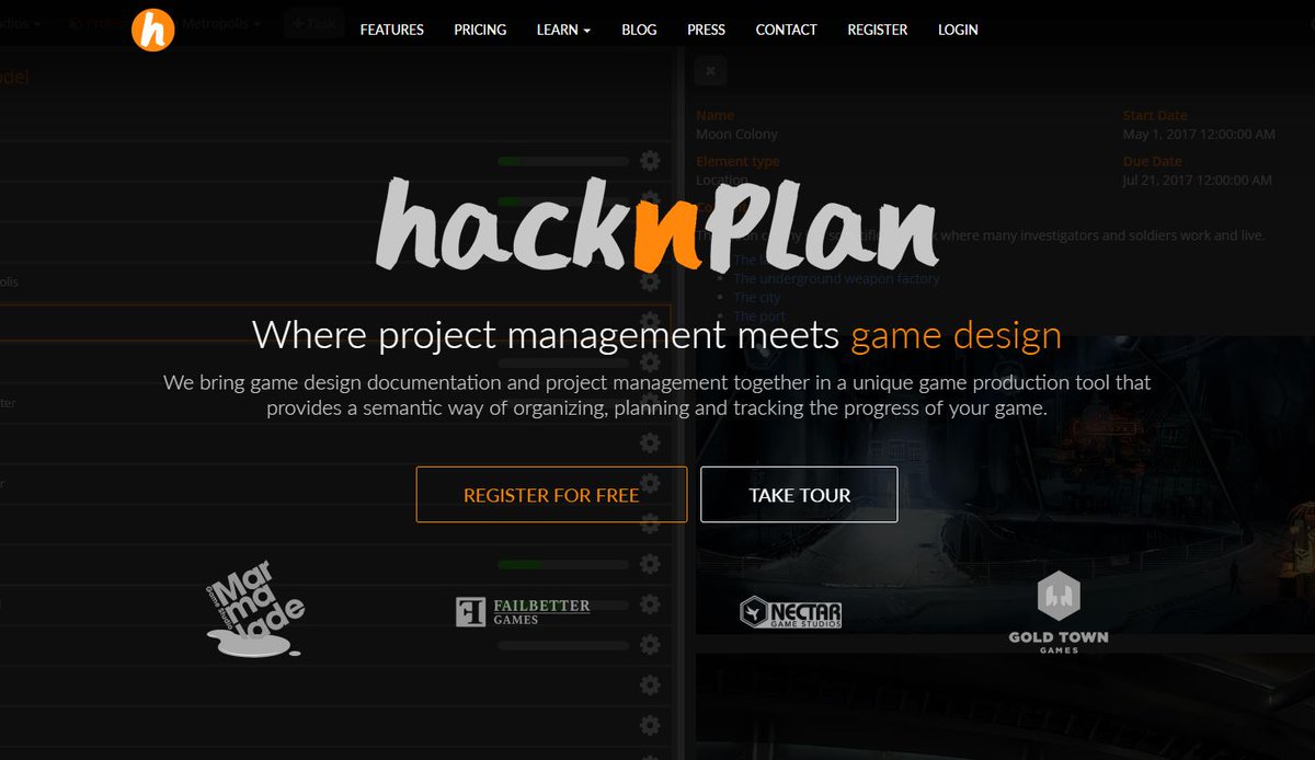Look, we're on the <a href="/hacknplan/">HacknPlan</a> homepage! If you want a project management tool built specifically for games, look no further. #gamedev