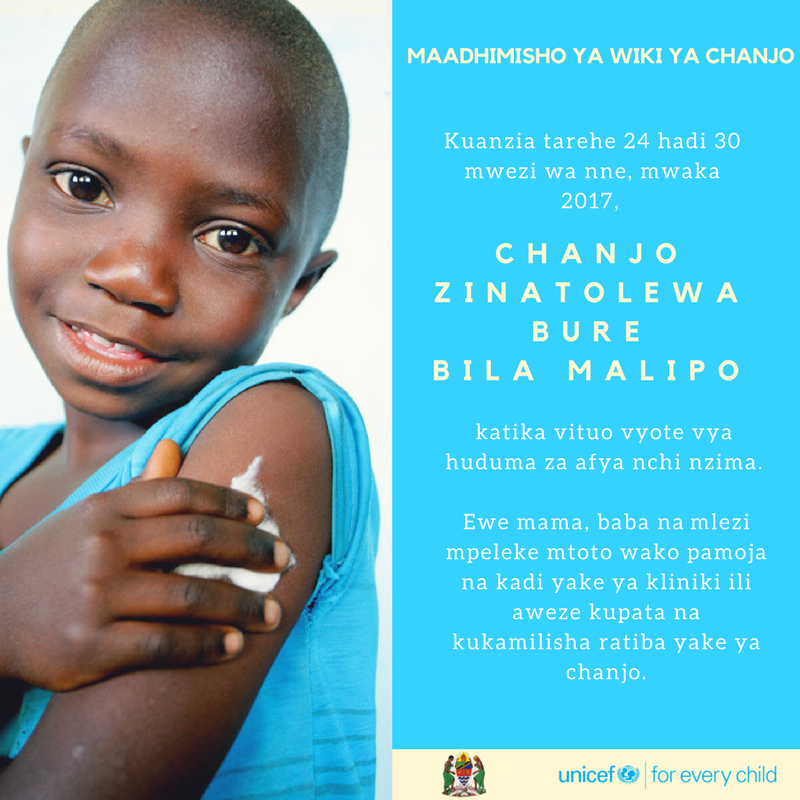 HabariLeo's tweet photo. Wiki Ya Chanjo Imewadia na Chanjo inatolewa bure Tanzania nzima. Mpeleke mtoto wako. #ChanjoInakinga #VaccinesWorks https://t.co/ThXYrxObOC