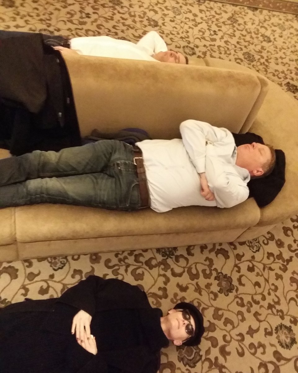 These two napping businessmen may never know they were once part of a pop-up performance piece by The Ancient One. #photobomb #tildaswinton