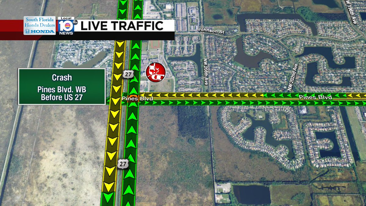 CRASH: WB Pines Blvd before your approach to US 27. Expect delays. #TRAFFIC https://t.co/fVNXBHbihO