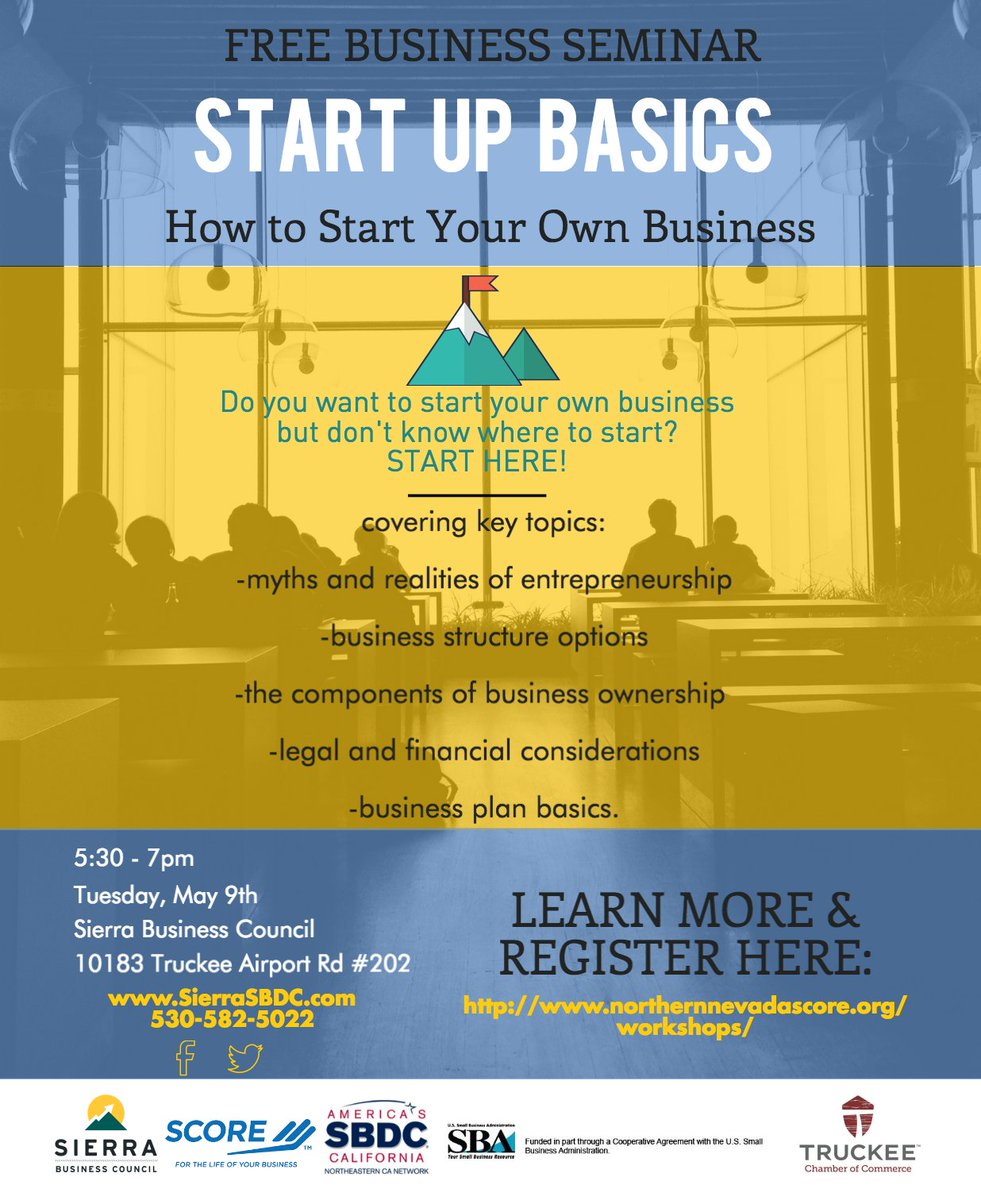 FREE #StartUp Basics course coming to #Truckee on May 9th!