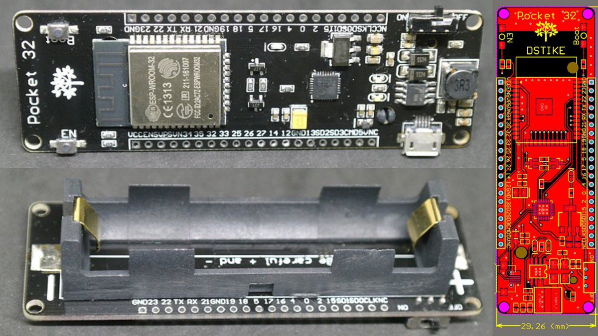 ESP32net's tweet image. Pocket 32: board with ESP-WROOM-32 module, 18650 battery socket, charging circuit… ($24)
💳 tindie.com/products/lspop…
♺ @dongsentech @tindie
