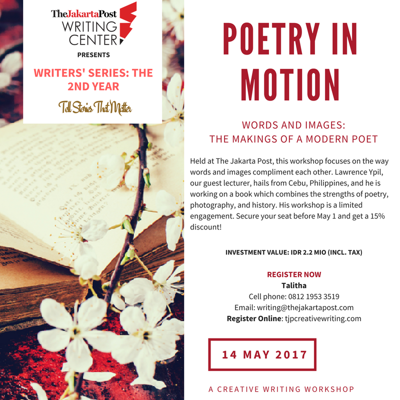 MaggieTiojakin's tweet photo. Yuk, liat mekanisme kata dan imaji di workshop "Poetry in Motion" tanggal 14 Mei 2017. Daftar online https://t.co/uaMrl5Rr9m #WriterSeries https://t.co/2c3K7C5Syu