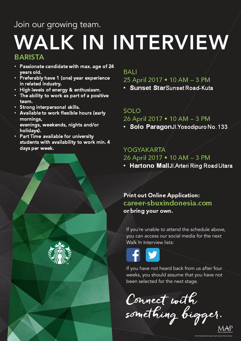 Karir Starbucks Pa Twitter Ya Silakan Ikuti Walkininterview Nya Detail Di Poster Cek Facebook Notes Https T Co Qrbioprqzq Thanks Https T Co Zwyrczw0az
