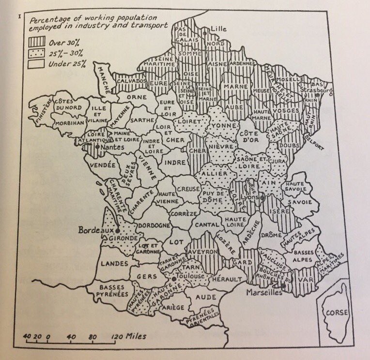 E_Todd_actu's tweet image. Emploi industriel par département Français en 1958. La carte ne vous rappelle rien ?! C'est celle des victimes de politiques ultralibérales.