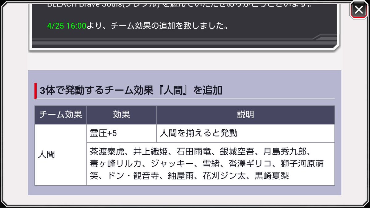 ブレソルお知らせbot ハジメ A Twitter ブレソル チーム効果 人間 が追加されました 対象キャラクターは 下記添付をご確認下さい
