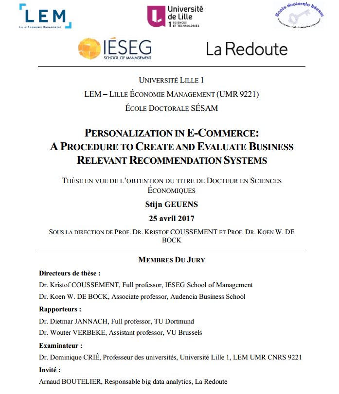KoenDeBock's tweet image. An exciting day. First PhD student, co-supervised with @KCoussement to defend later today. Good luck @StijnGeuens! #icma #RecommenderSystems