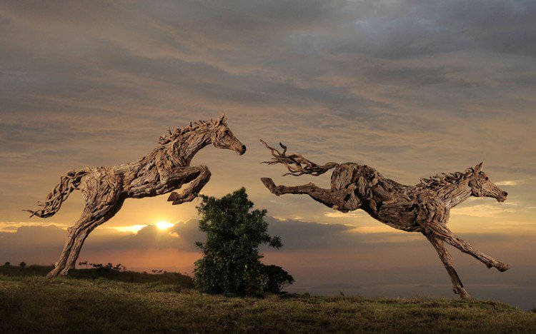 eCHEVALcom's tweet image. Découvrez avec nous ces sculptures de #chevaux réalisées à partir de morceaux de bois récupérés sur des plages echeval.com/news/152-cheva…