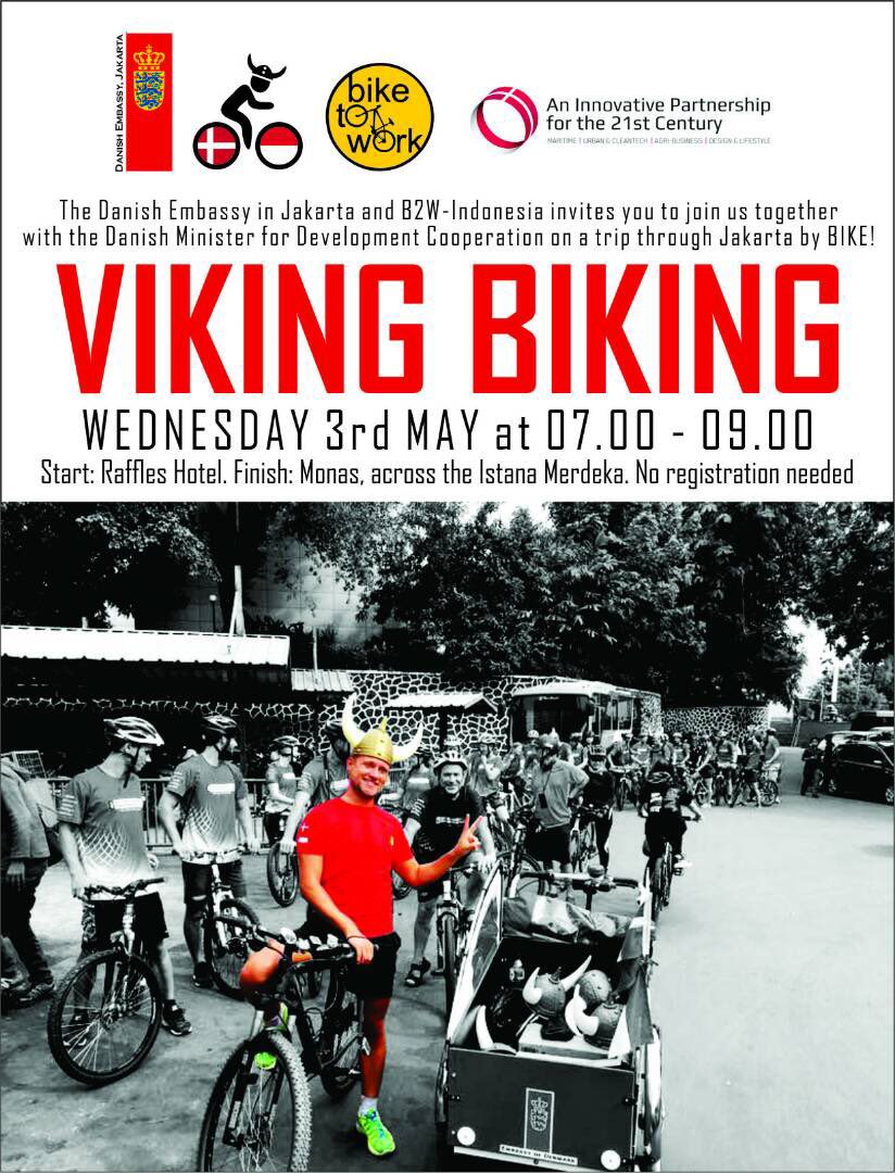 DubesDenmark's tweet image. IT'S TIME...Join us &amp;amp; @B2WIndonesia for a special edition of #VikingBiking together w/ Minister @Ulla_Tornaes! See you there 🚲 🇮🇩🇩🇰