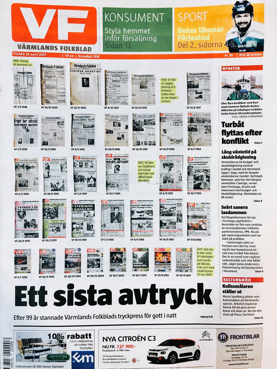 peterbacker_'s tweet image. Sista VF tryckt på vårt tryckeri, så snygg men så trist! En nära hundraårig era är över