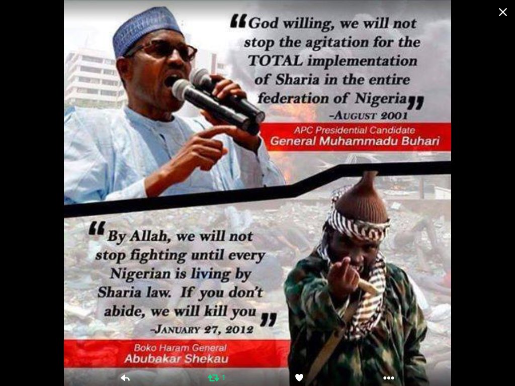 @PliveCalmer No difference between #TyrantBuhari, ISIS, terrorist Fulani militants and Boko Haram. They all have the same ideology. God save #Biafra