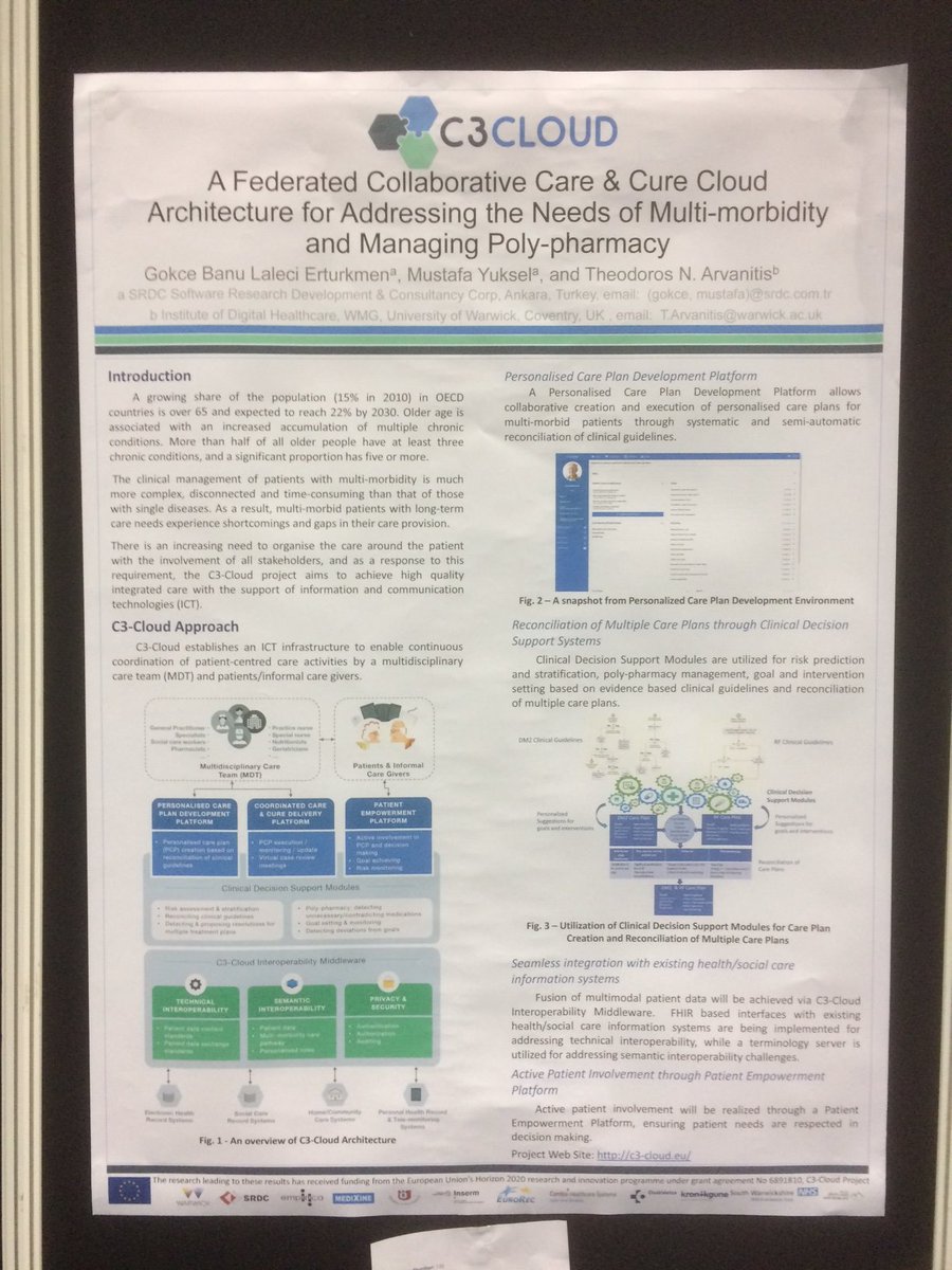TheoArvanitis's tweet photo. Our poster presentation on #C3Cloud at #MIE2017 #IforH2017 with Gokce Banu Laleci Erturkmen, Mustafa Yuksel #SDRC @TheoArvanitis @IDHwarwick https://t.co/TNJDmsfVn8