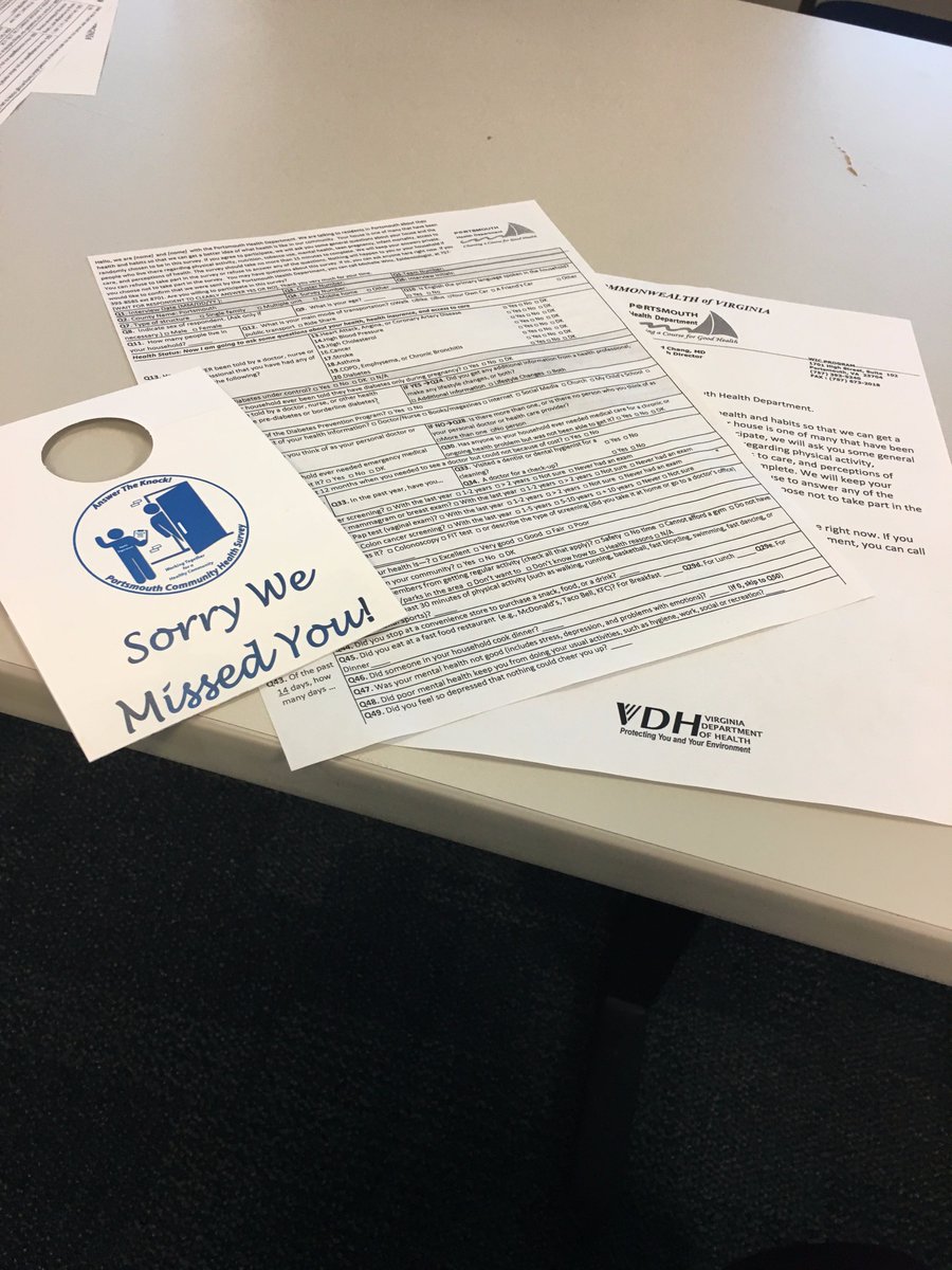 VDHLiveWell's tweet photo. Look out for @PortsHealthDept staff out in local neighborhoods doing Community Health Surveys! #AnswerTheKnock #Portsmouth #publichealth https://t.co/bth6ZEhDHS