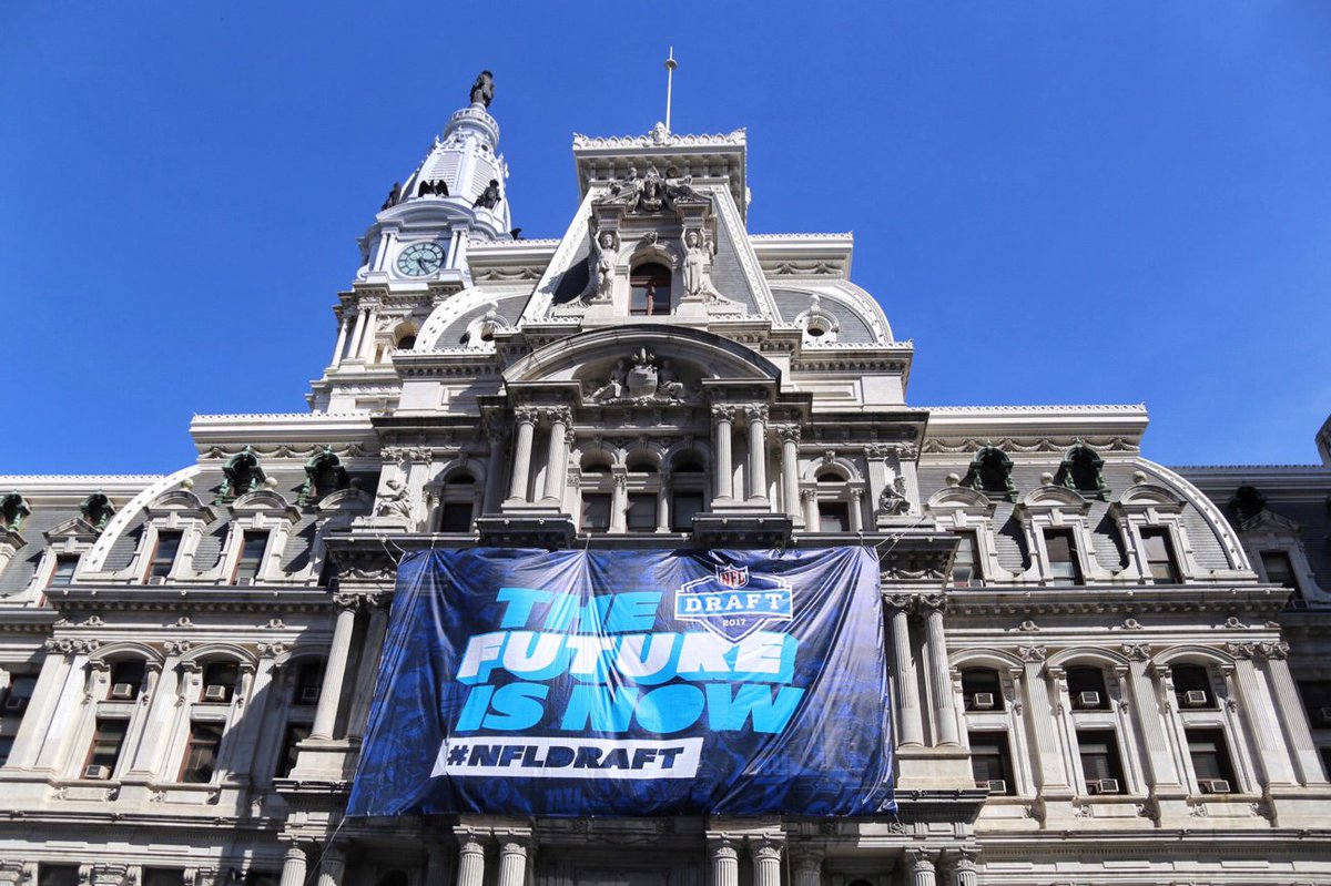 PhiladelphiaGov's tweet photo. The awesome #NFLDraft experience starts Thursday! Info on streets, events, and attractions during #DraftInPHL β‘οΈ https://t.co/yrAvYUva91 https://t.co/RqrRrBSHjr