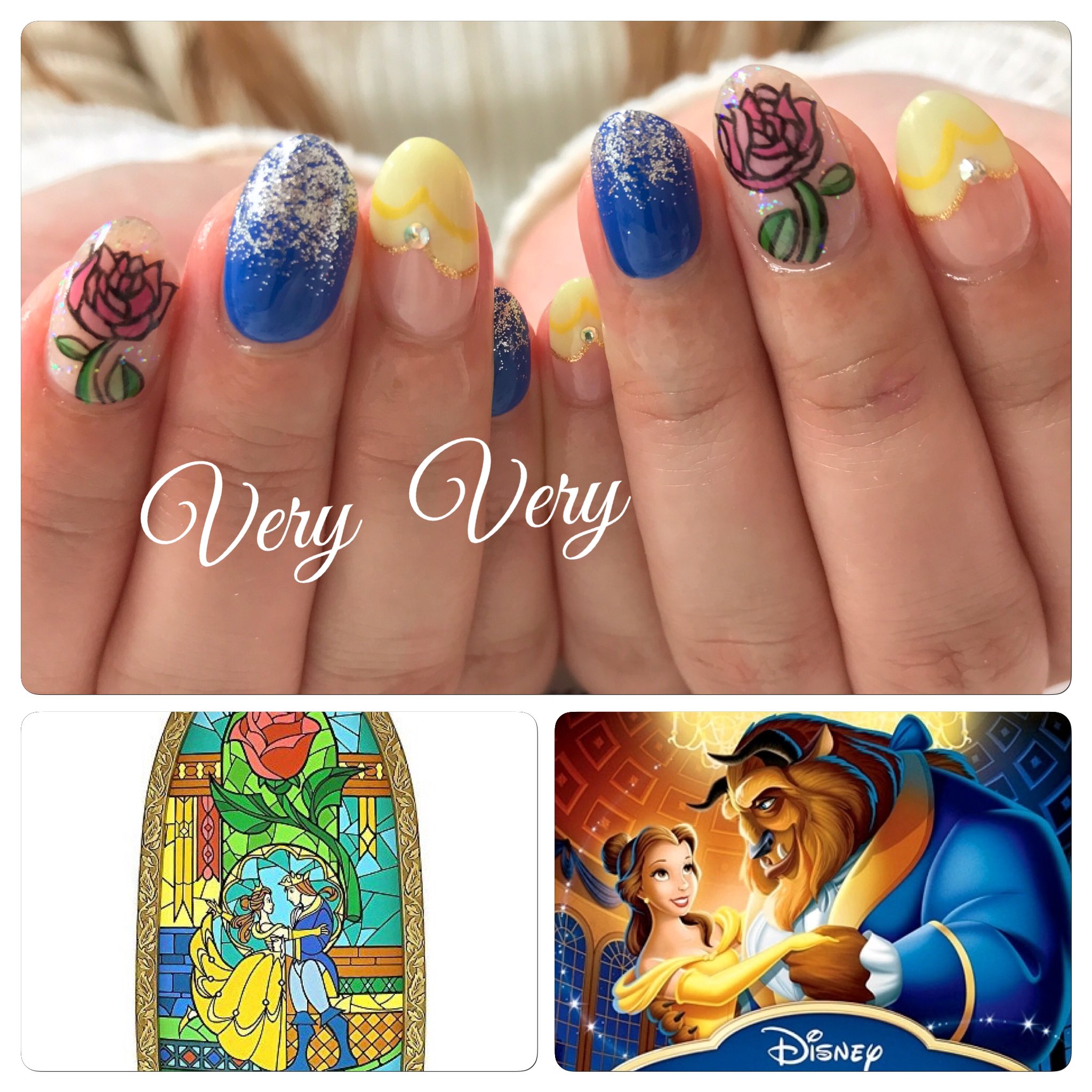 ネイルサロンveryvery 美女と野獣 ベルネイル ネイルサロンベリーベリー 札幌 ディズニーネイル Beautyandthebeast Beautyandthebeastnails 美女と野獣ネイル ステンドグラスネイル プリンセスネイル Disney エマワトソン バラネイル T