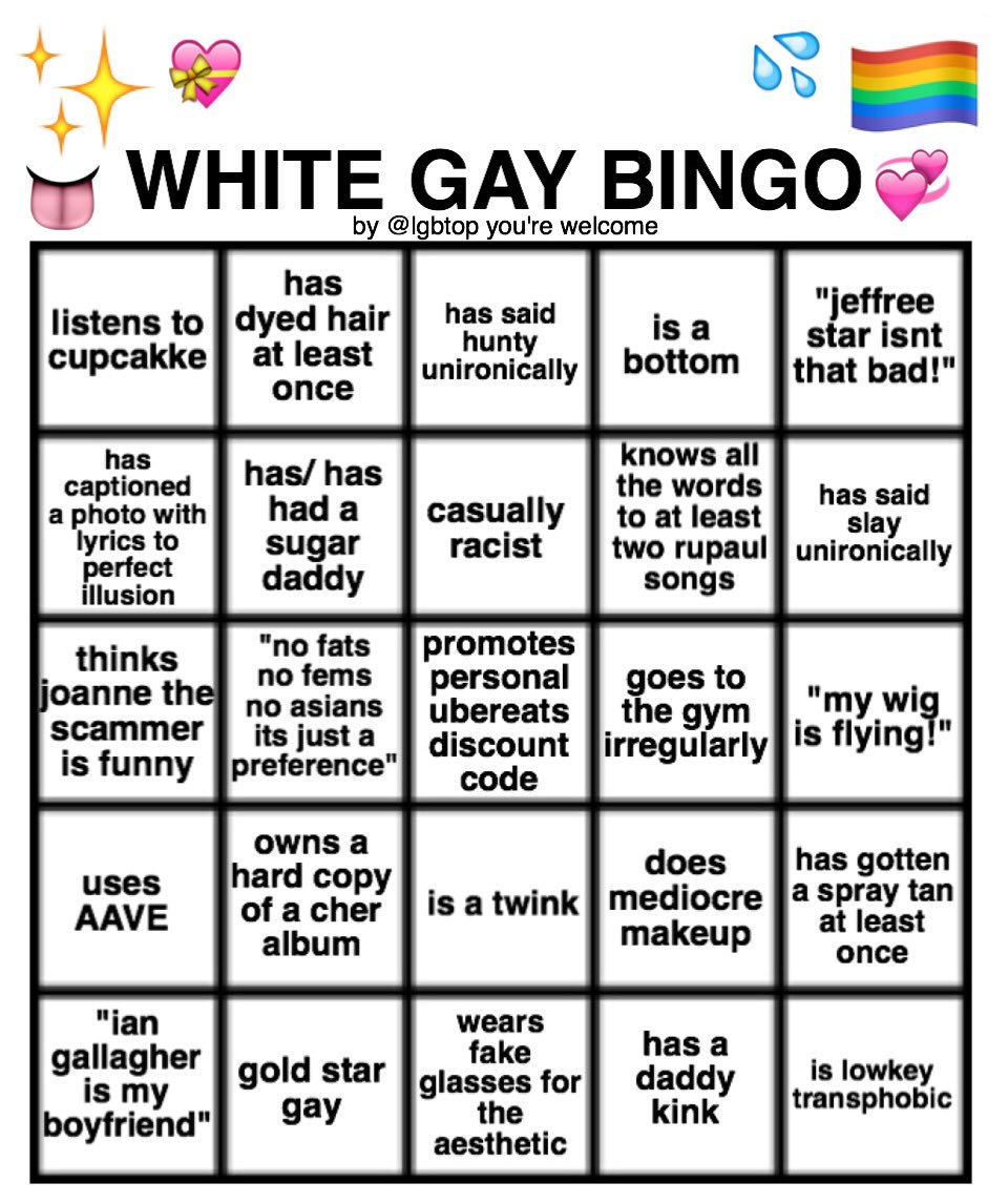 i made white gay bingo y'all better playpic.twitter.com/LBvYSaGqmH.