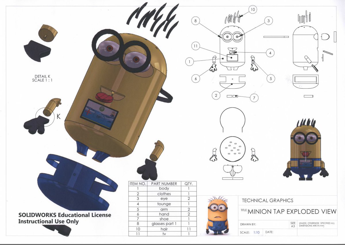 Leaving Cert DCG Assginmnet, Eoin Clayton designed a Childrens themed Minion Water Tap! <a href="/SOLIDWORKSedu/">SOLIDWORKS Education</a>  <a href="/ratoathcollege/">Ratoath College</a> #DCG