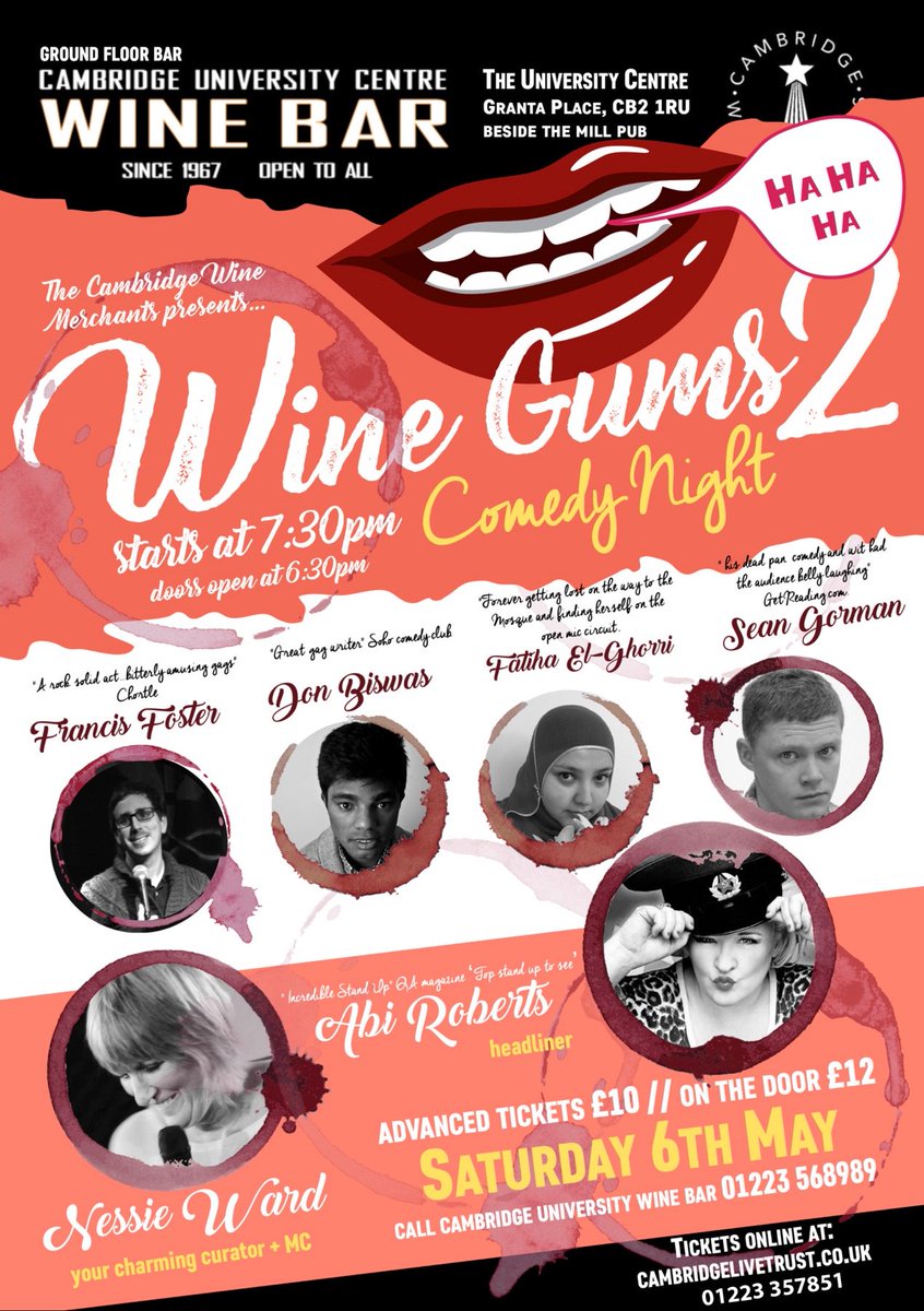 May 6th <a href="/winegumscomedy/">Winegums Comedy Club</a>  will be joining us with some of the best comedy in Cambridge. Get your ticket soon, always a good night.