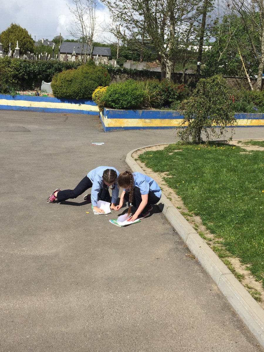 MsDunne3rd4th's tweet photo. Making full use of the nice weather!☀️We went outside to find things in our school yard that were symmetrical🎉#maths #learning #3rdclass https://t.co/PMUAwvDJ8Q