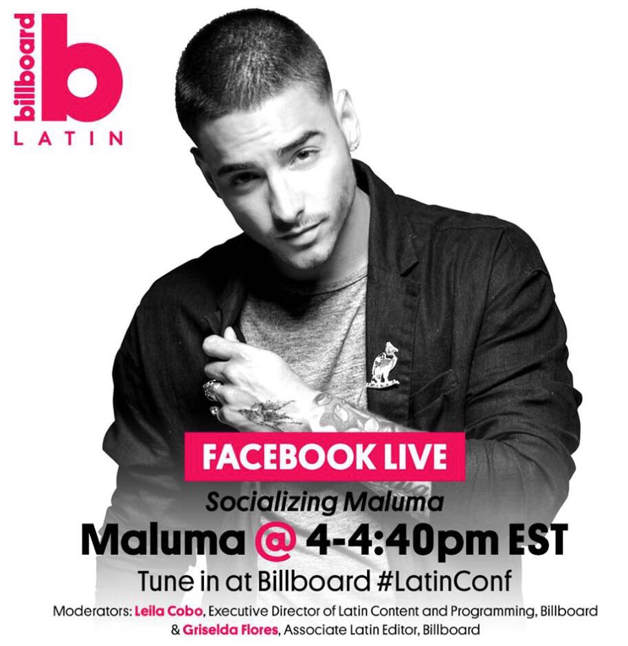 maluma's tweet photo. Hoy a las 4pm ET pueden ver mi participación en el #LatinConf de @billboardlatin por su Facebook Live. #SocializingMaluma https://t.co/fSNYWSULCT