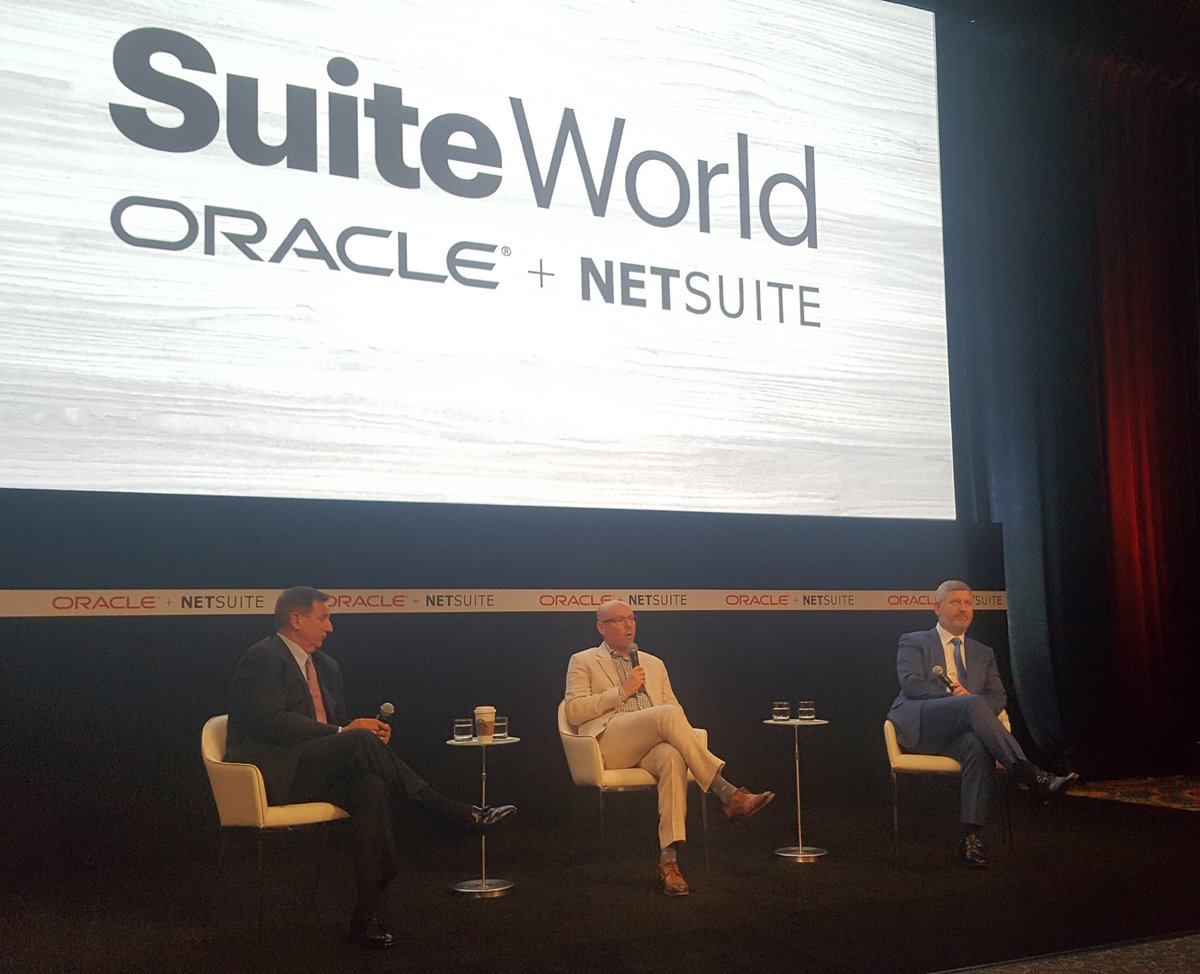 Oracle+Netsuite big bosses co-CEO Mark Hurd, EVP Evan Goldberg and EVP Jim McGeever answer questions from media and analysts #SuiteWorld17