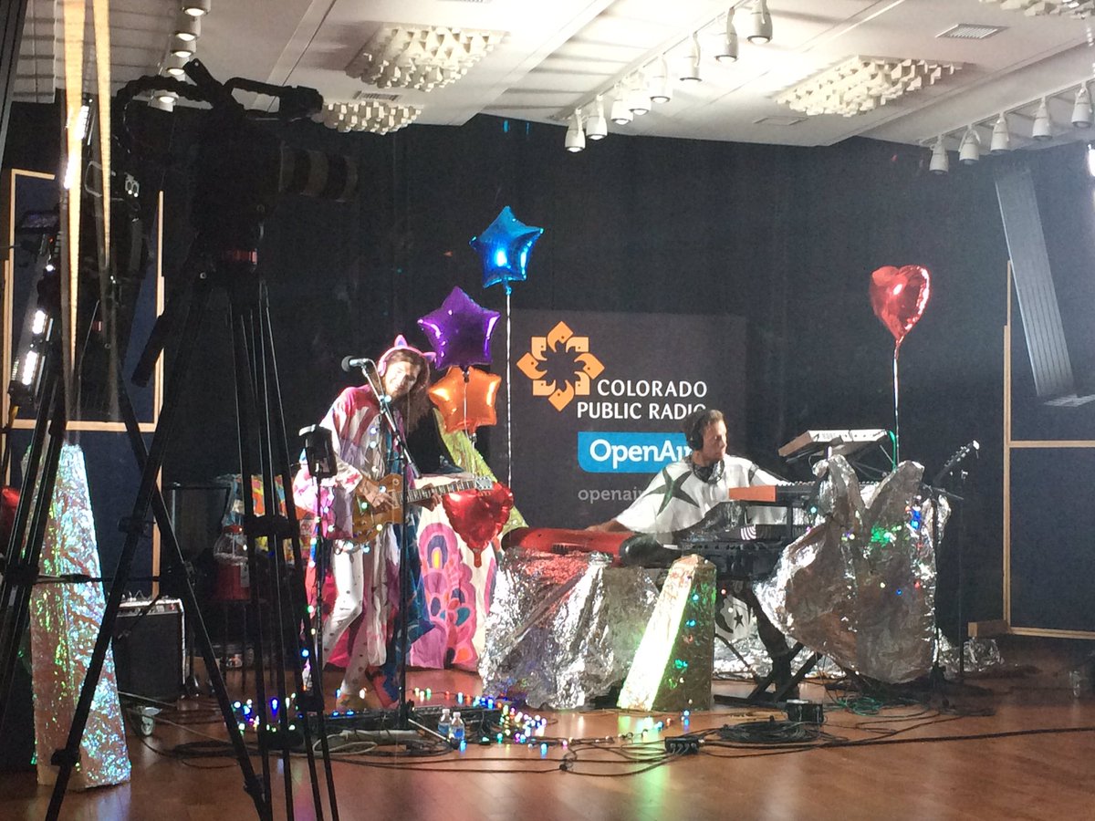 COPublicRadio's tweet photo. We've got @deCollageMedia self-described "band of excess" in the house today. Look out for their #openairsession coming soon to @OpenAirCPR https://t.co/ouSJtNfKRd