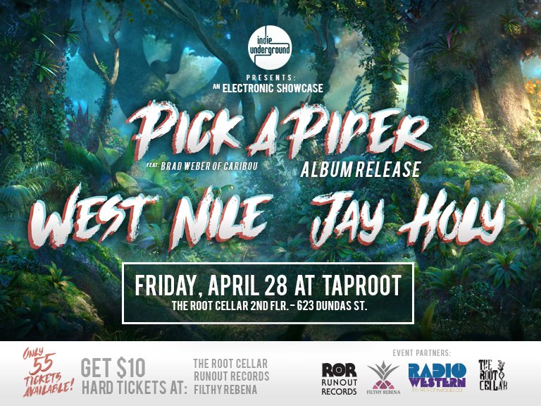 indieUG's tweet photo. All Advanced Tix are SOLD OUT for @pickapiper @WestNileRADD & #JayHoly at @RootCellarLdn Limited $12 tix avail @ door Fri (9pm). #ldnont https://t.co/scwaEY2iTq