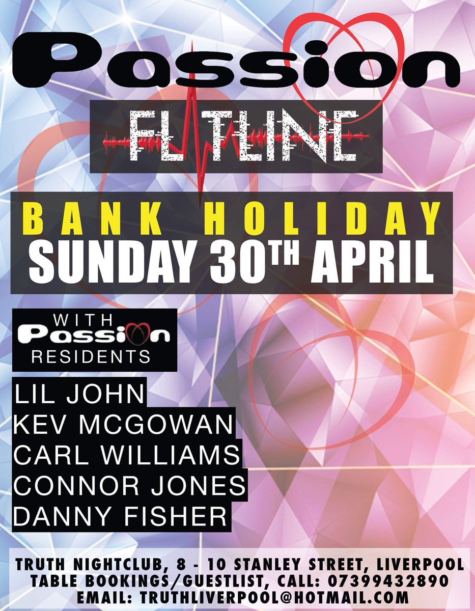 dj_carlwilliams's tweet photo. Sunday Passions Residents take over @TruthLiverpool Djs @djliljohn @djdannyfisher @KevMcGowanDJ @Connorjones1996 &amp; me. Doors open 10pm 🎉🎉🎉 https://t.co/Jb4jPEIRTP