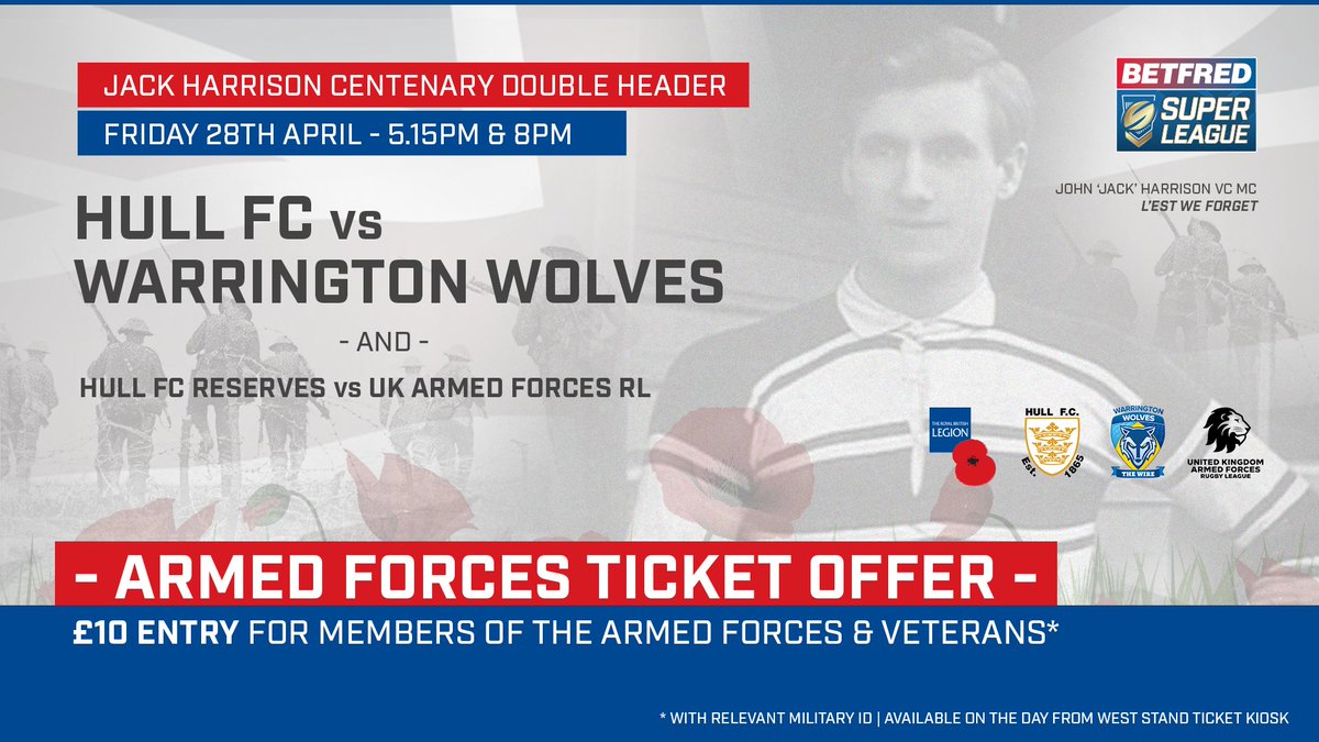 hullfcofficial's tweet photo. Hull FC will be offering discounted tickets to current serving members of the Armed Forces and veterans on Friday

https://t.co/A6aHSbqYkI https://t.co/4pqKWTl77Y