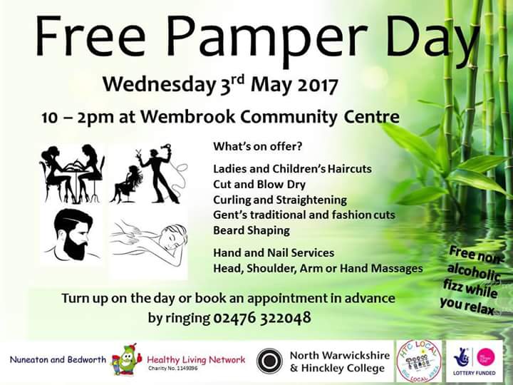 NBHLN1's tweet photo. Exciting news for next week. Get a free hair cut or massage from students at the college @nwhcnews at Wembrook Community Centre #nuneaton. https://t.co/2NoIyP247q