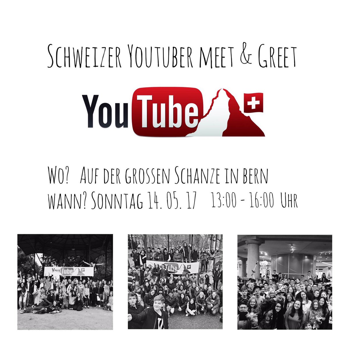 Jetzt ist es DEFINITIV! Am 14.05.17 findet in #Bern das nächste #swisstubers Meet &amp; Greet statt! 😏#meetandgreet #grosseschanze
