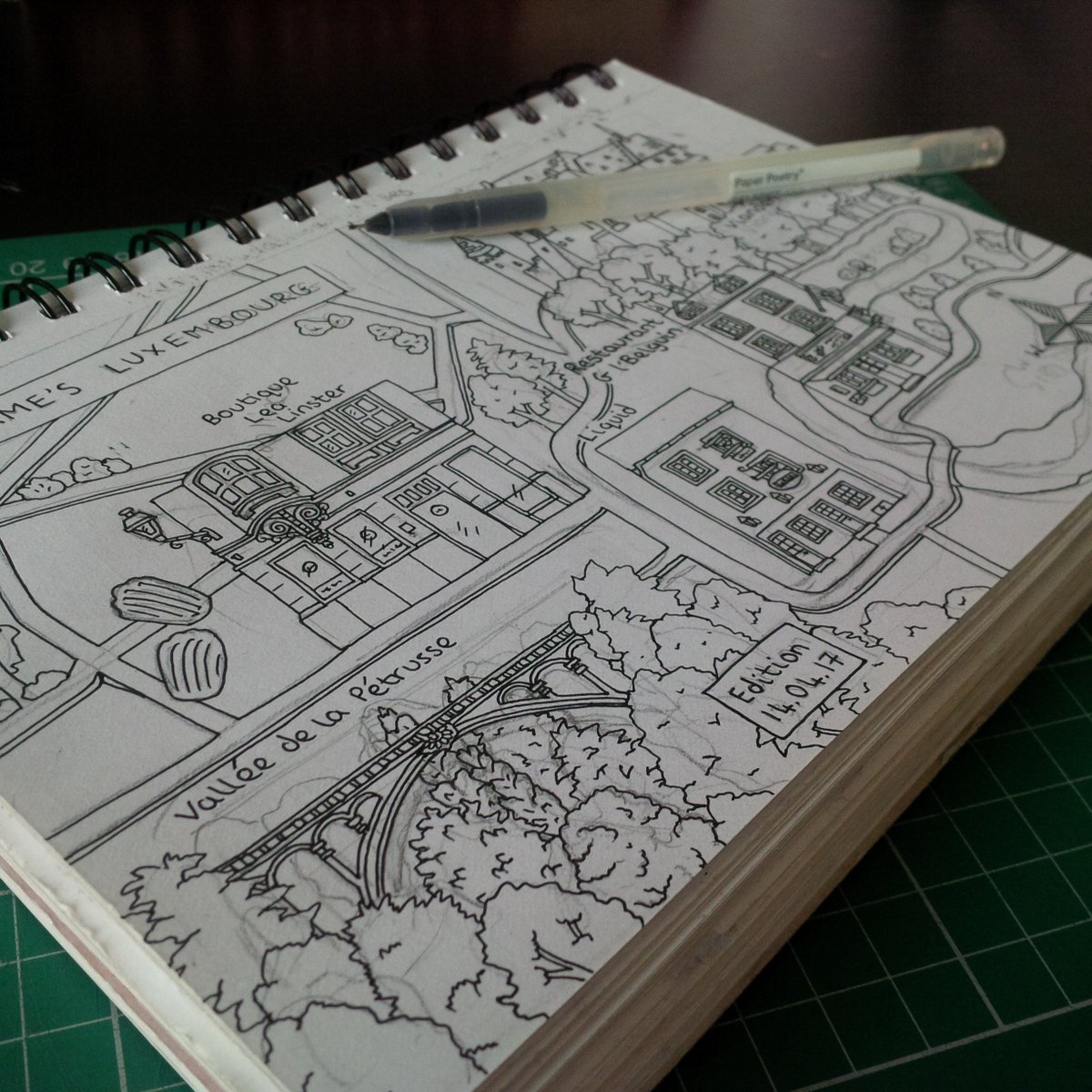 byChantelleBell's tweet photo. Luxembourg City map drying - will be editing and uploading to @coolside_pillow soon! #travel #bespokemap #souvenirs #memento https://t.co/v2cflDn4WR