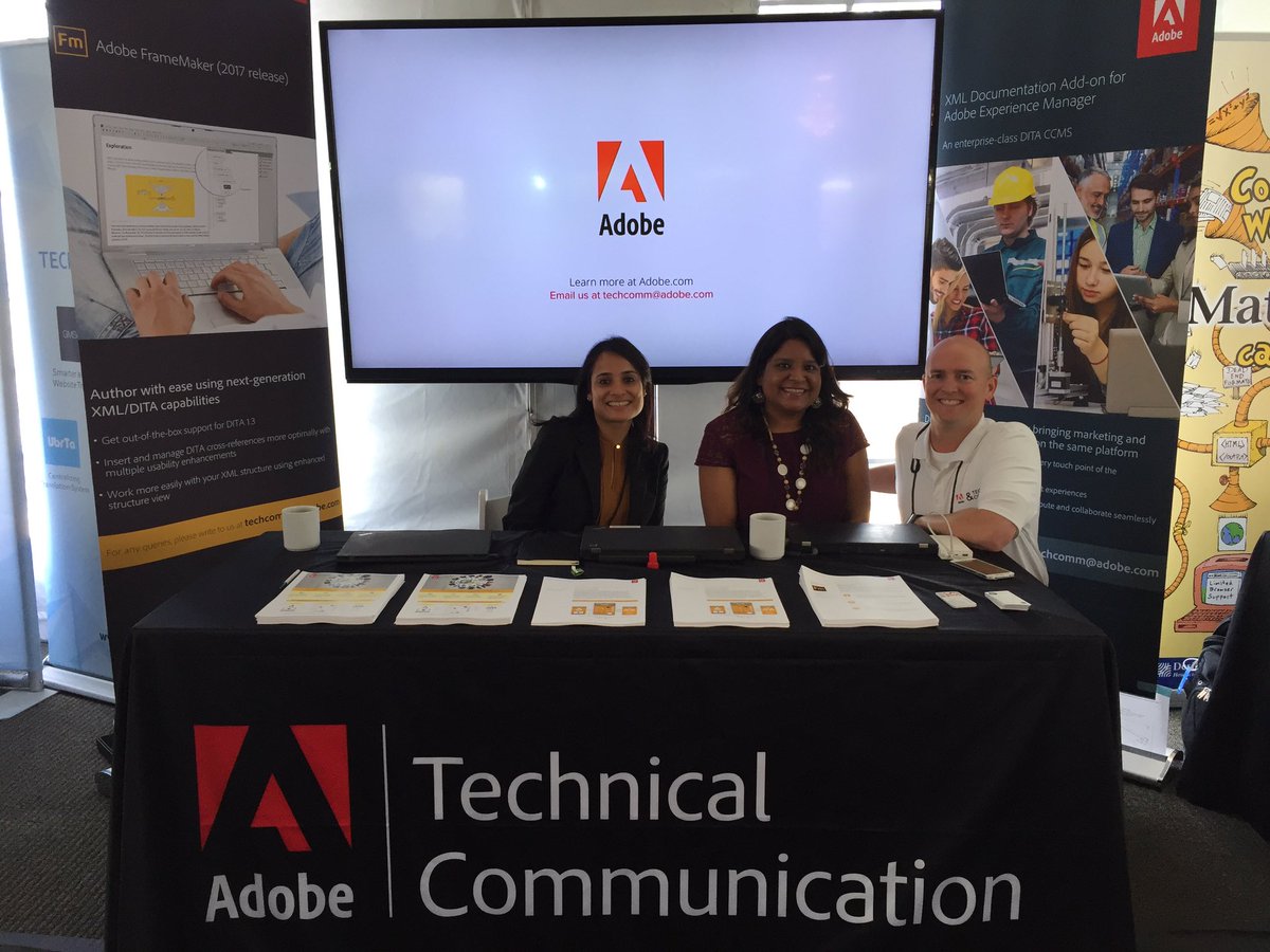 Adobe booth at DITA North America with <a href="/dustinjvaughn/">Dustin Vaughn</a> <a href="/tulikagarg/">Tulika Garg</a> #cmsconference