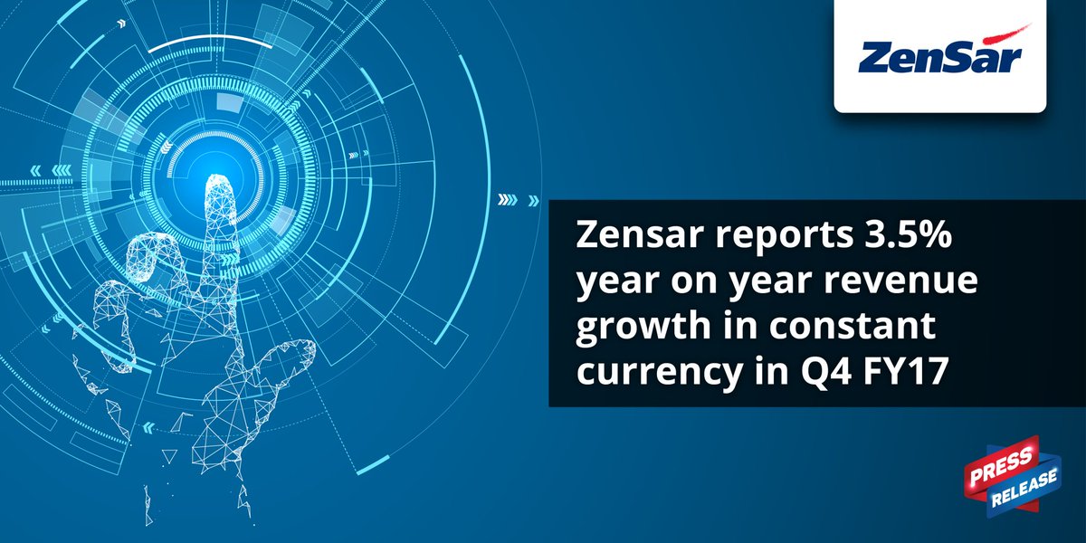 ZensarRetail's tweet photo. Zensar reports 3.5% year on year revenue growth in constant currency in Q4 FY17, #Digital now at 34.1% of revenue https://t.co/X6Y5AxJXxm https://t.co/vyOASkmKcb