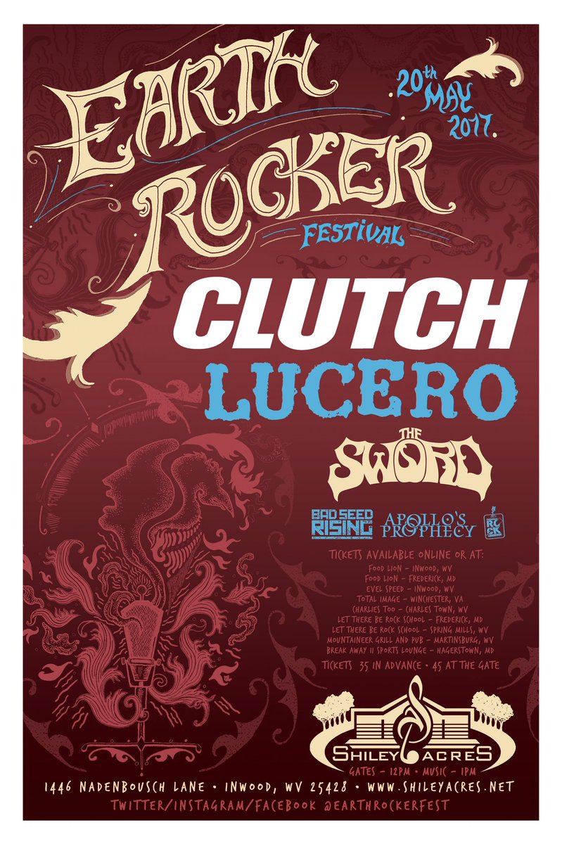 earthrockerfest's tweet photo. @clutchofficial @luceromusic @TheSword came up with this Spotify mix for #erf17. May 20th - Inwood WV. Proper. https://t.co/3yjLYkmIoV https://t.co/WqwiBjUJ1F