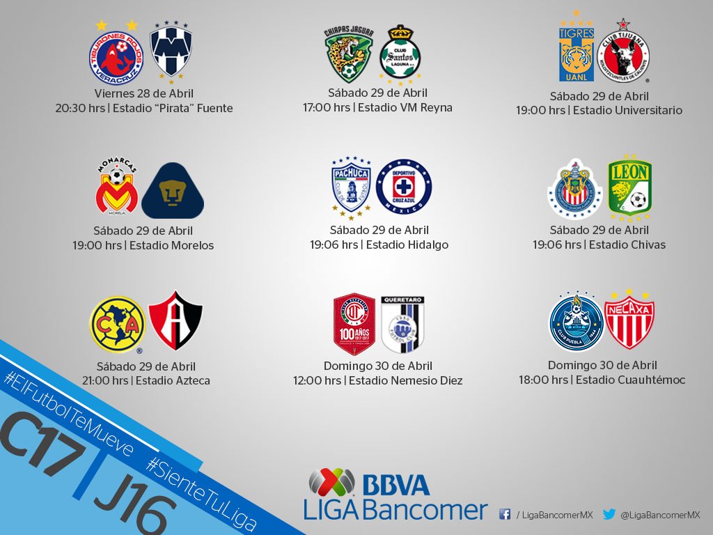 RaulOrvananos's tweet photo. ¡Vayan agendando! 
Así se jugará la J16 del Clausura 2017. #LigaMX https://t.co/2WLKxW8yAH