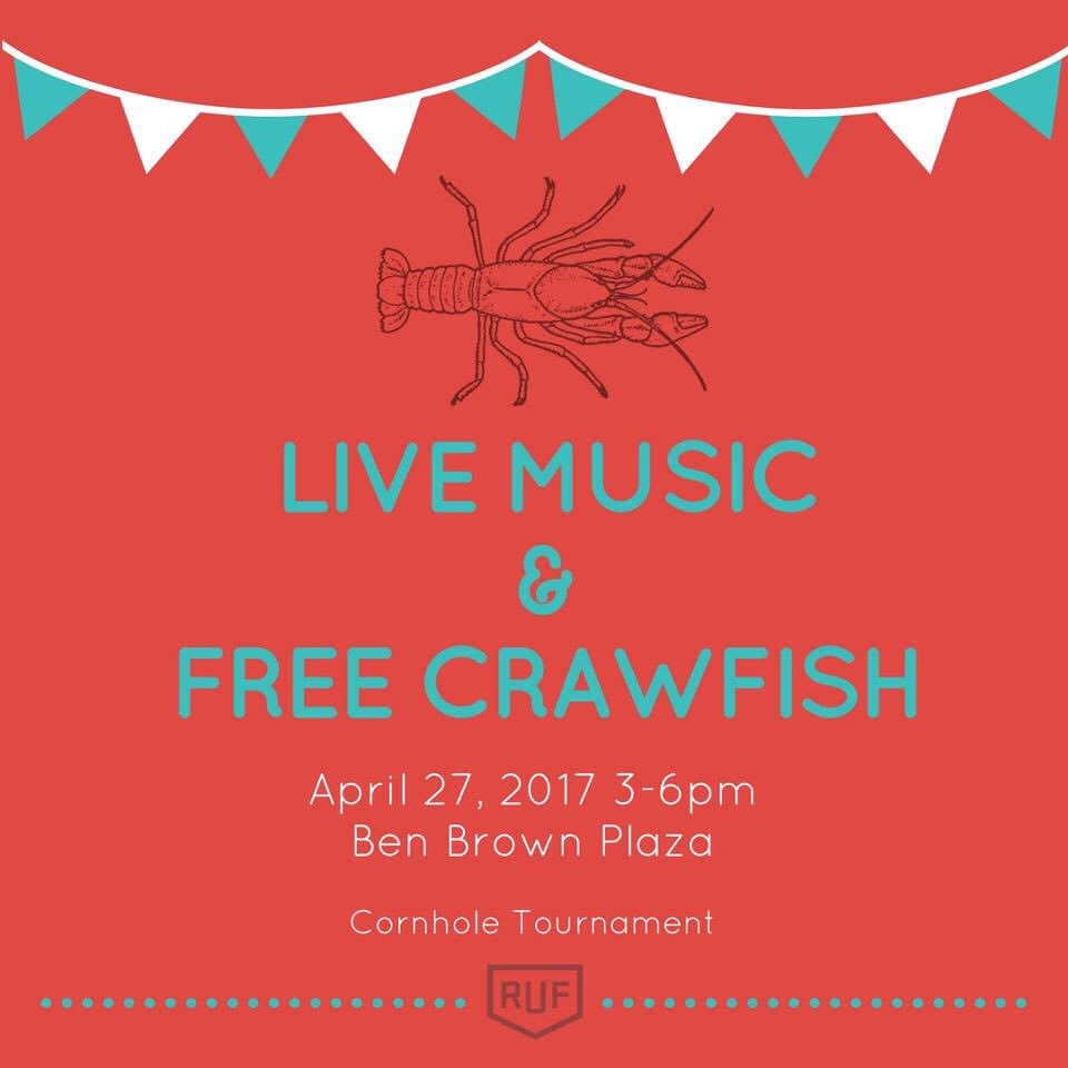 SamfordRUF's tweet photo. We hope you'll join us on BBP in two days for a FREE crawfish boil, live music, and cornhole! https://t.co/DWeUqrsxJw