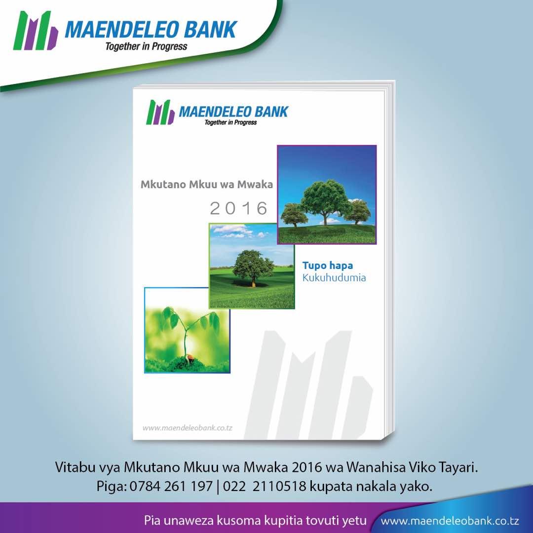 maendeleobank's tweet photo. Mwanahisa unaweza kupata vitabu vya Mkutano Mkuu wa Mwaka 2016, piga 0784 261 197, 022 2110518 kupata nakala yako https://t.co/dnfObt07p8