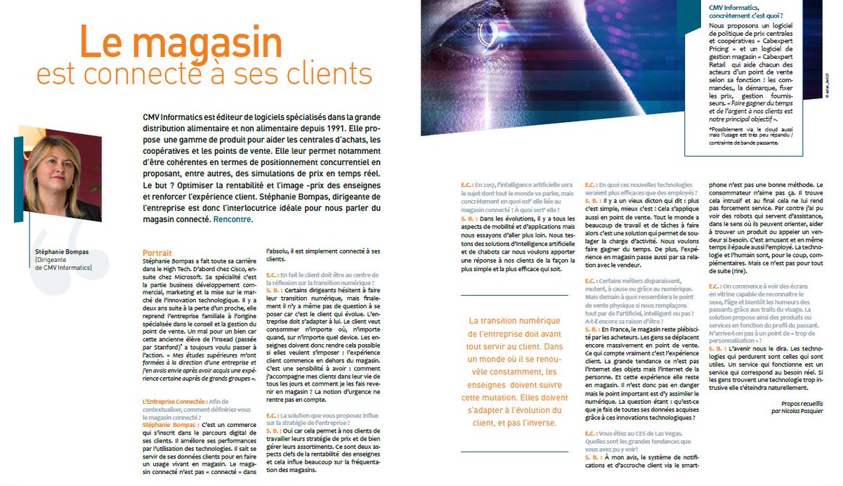 BFCnum's tweet photo. "La transformation digitale du point de vente", Stéphanie Bompas PDG de @cmv_informatics en une de l'Entreprise Connectée de ce trimestre👏 https://t.co/eXHMVGPsog