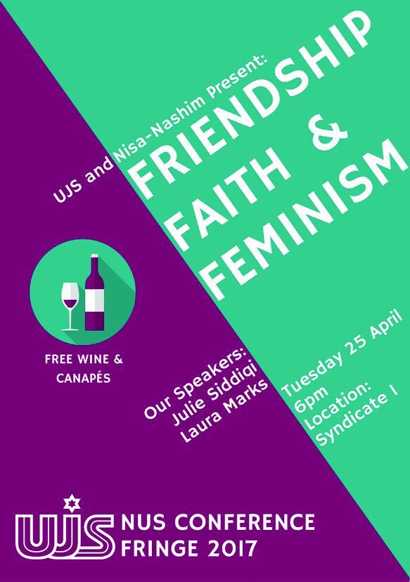 UJS_UK's tweet photo. We're so excited for our fringe at #nusnc17 #NUSConference. Head to Syndicate 1 at 6 pm for feminism, interfaith and free wine &amp; canapés! https://t.co/Q76xNMcA2s