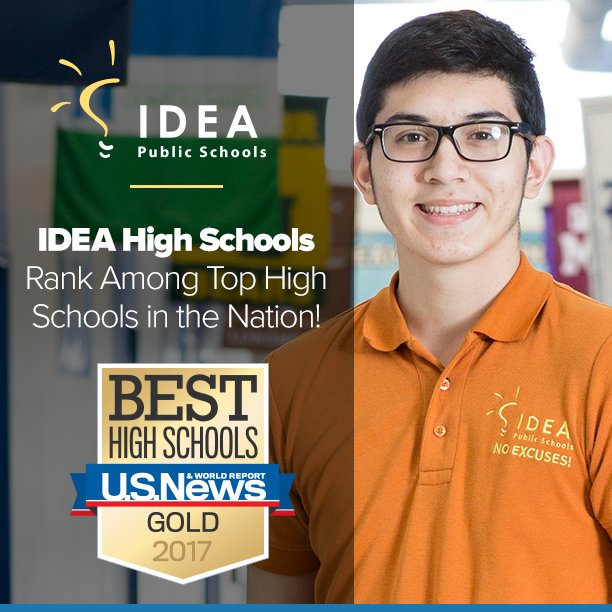 IDEAschools's tweet photo. In the #BestHighSchools rankings, 6 IDEA high schools were ranked among the top in the nation! Congrats, Team &amp; Family! #ProudIDEAMoment https://t.co/lxk3cIQLdP