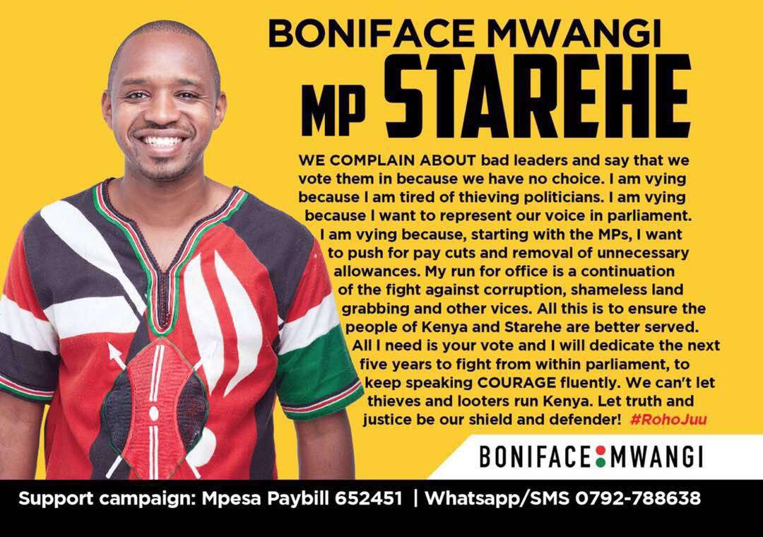bonifacemwangi's tweet photo. I am running for MP Starehe. No idea who NASA &amp; Jubilee will nominate to face me. #FagiaWote #TujengeStareheMpya https://t.co/SgrIVfqumR