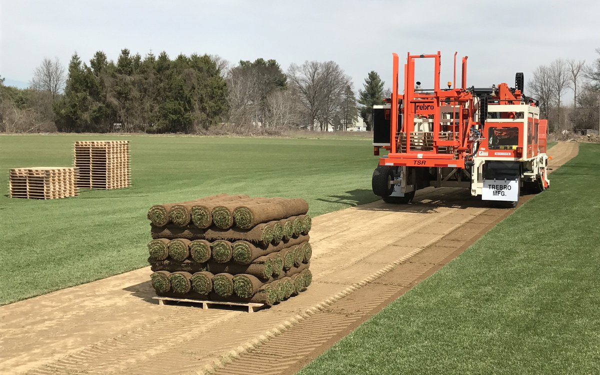 TrebroMfg's tweet photo. A new season at Winding Brook Turf Farms in Connecticut  gets under way with their new Trebro TSR automatic stacking turf harvester https://t.co/g2Q9clX3Ol
