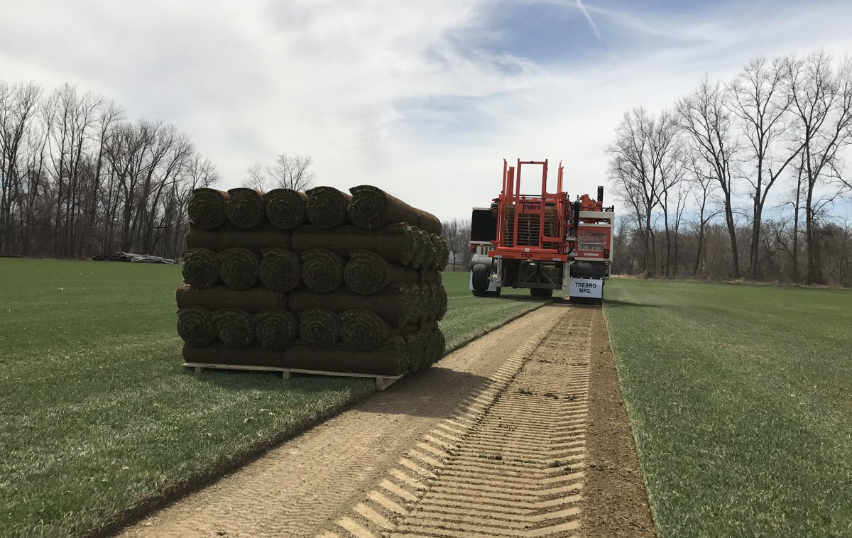 TrebroMfg's tweet photo. A new season at Winding Brook Turf Farms in Connecticut  gets under way with their new Trebro TSR automatic stacking turf harvester https://t.co/g2Q9clX3Ol