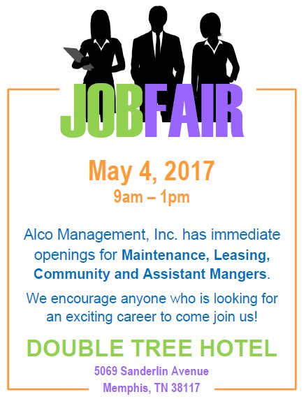 alcomgt's tweet photo. Come out and see us at our Job Fair, Thursday, May 4th! Interviews on Site! #FeelFreeToShare https://t.co/UgNtylFrM4