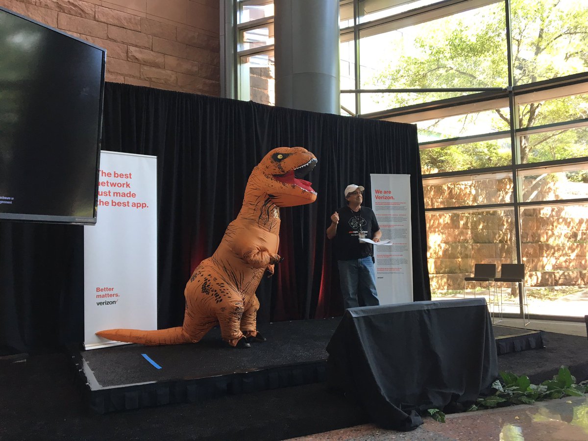ChivasNambiar's tweet photo. @SrinivasSarathy @RossClanton We miss Teddy the #devopsdog - we had to find a DevOpsDinosaur to fill Teddy's giant legacy! #DevOpsVZ https://t.co/tTjf8kCsvV