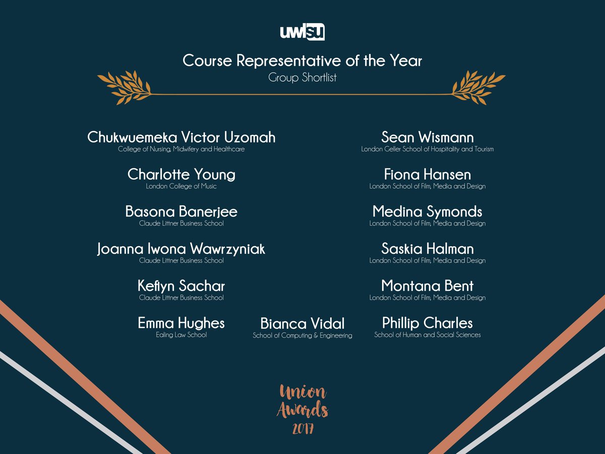 uwl_su's tweet photo. The Nominees for Outstanding Contribution to Education and Course Rep of the year are... https://t.co/g9U78jJnqR https://t.co/edCzHruzXE