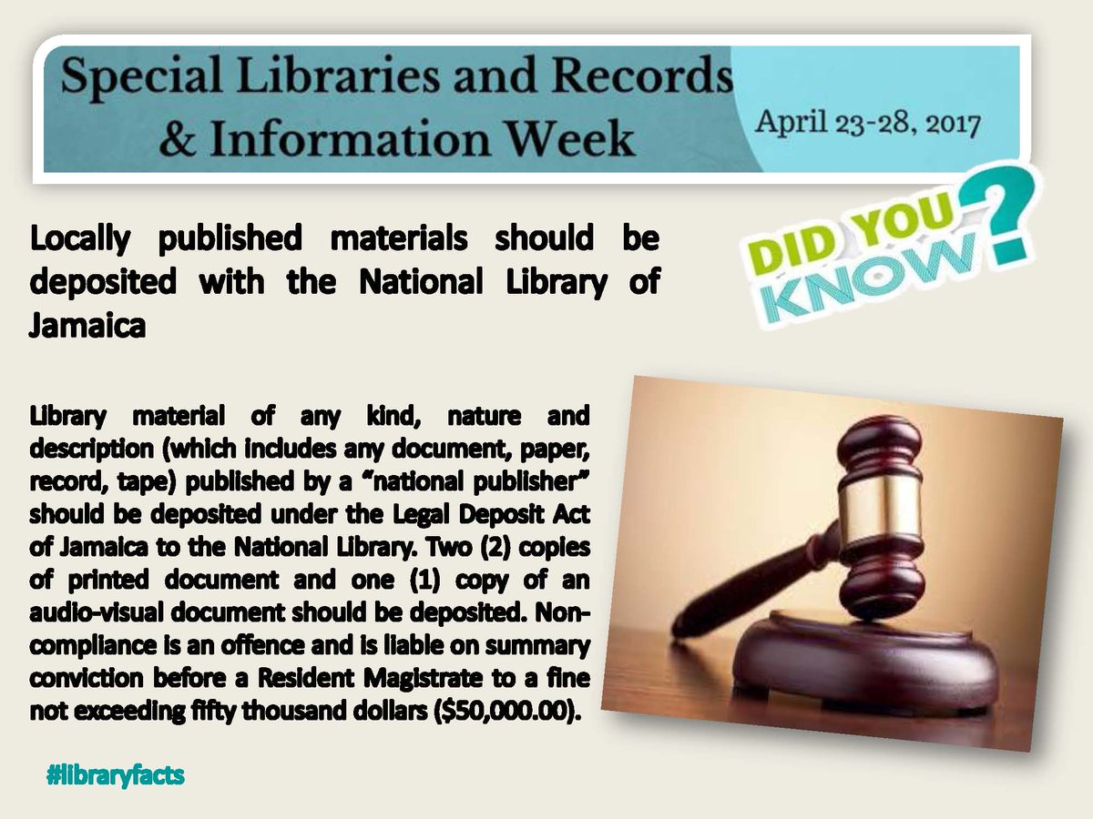 nepajamaica's tweet image. What do you know about Legal Deposit? #libraryfacts