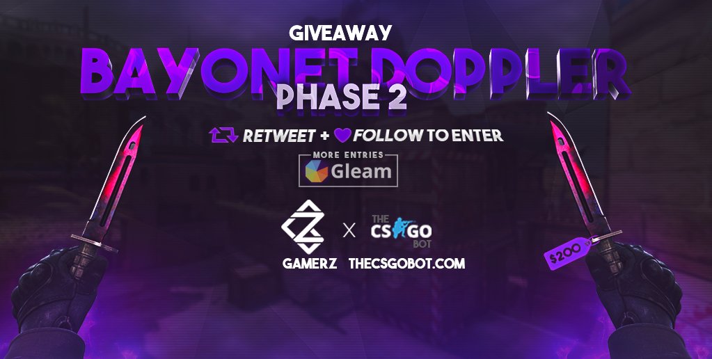 TheCSGOBot's tweet photo. ★ Bayonet Doppler Phase 2 Giveaway in collab with @gamerzglobal 

RT+Follow, check the gleam link for more entries!

https://t.co/k1heC1F35x https://t.co/whrL25Twe7