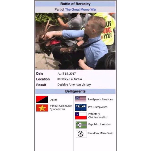 CTWJV's tweet photo. #BattleOfBerkeley #Berkeley #FreeKekistan #FreeKek #Commiefornia https://t.co/J4SJWLnDZQ #AntifaAreTheFascists https://t.co/pxvGj0WBZP